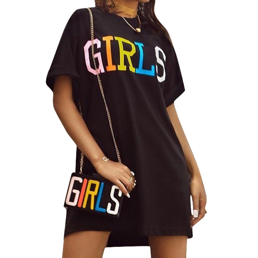 Straight Dress with Rainbow Letters