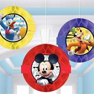 amscan Disney Mickey on The Go Honeycomb Decoration, 3 pcs