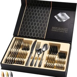 JAZ Silverware Set - 24-Piece Stainless Steel Silverware Set, Service for 6, Family Flatware Set, Best Cutlery Set
