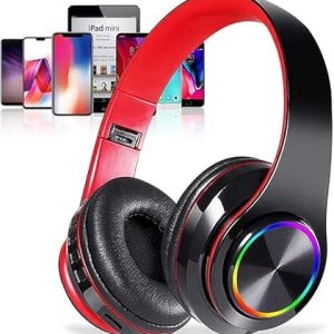 JAZ Headset - Black/Red, Best Headphones with Microphone, Wireless Headset, Gaming Headset, Bluetooth Connection, Foldable, LED Lights, Over-Ear Headphones