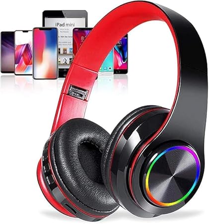 JAZ Headset - Black/Red, Best Headphones with Microphone, Wireless Headset, Gaming Headset, Bluetooth Connection, Foldable, LED Lights, Over-Ear Headphones