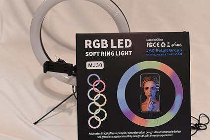 JAZ Ring Light for Selfie with Metal Stand for Pictures, Video, Streaming as YouTube, Instagram & TikTok, works with Phones, Smartphones, Cameras & Webcams. MJ30 12-Inch RGB LED Ring Light Tripod - Image 2